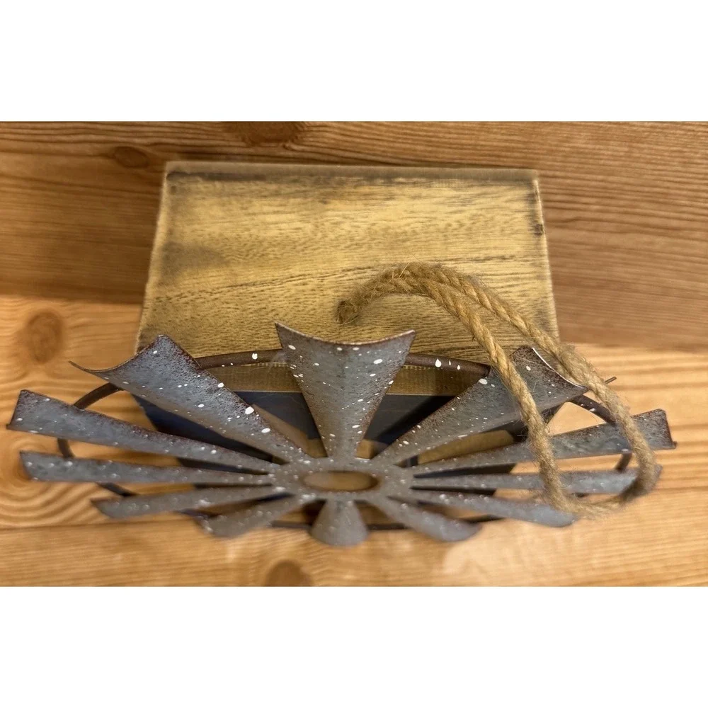 Rustic Farmhouse Style Windmill Wall Decor Wood Metal Hanging Hangs Cottage Core